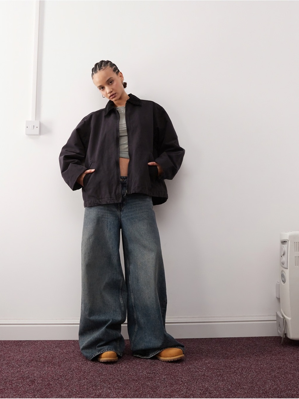 Weekday Belle washed canvas barn jacket in black Women's XS